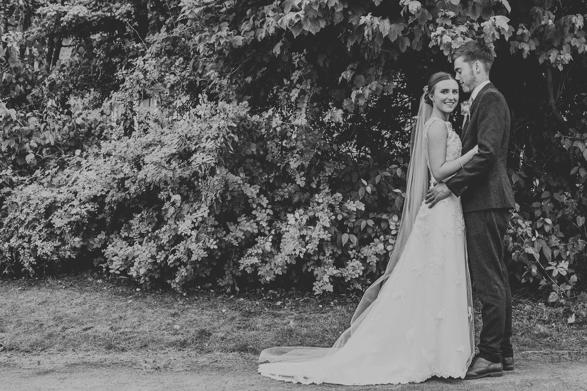 Jess and Ben - Liverpool wedding - black and white, bride and groom portrait