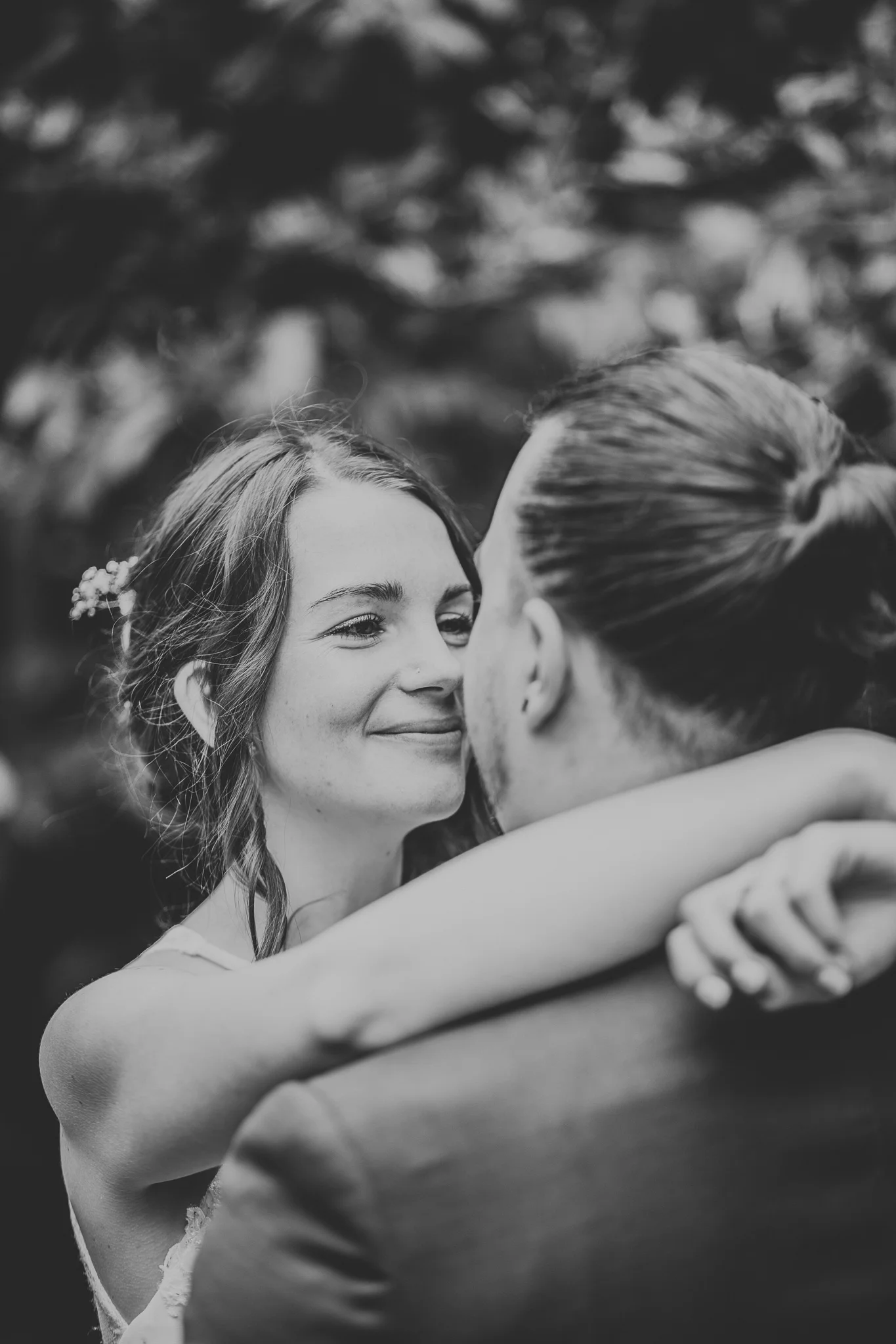 bride close up black and white portrait