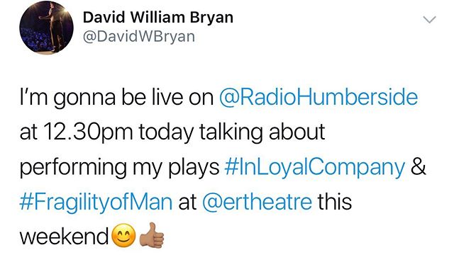 Gonna be live on BBC Radio Humberside rabbiting on about my plays if you&rsquo;re bored at 12.30pm 😊👍🏽
.
.
#actor #radio #radiohumberside #hull #theatre #eastridingtheatre @ertheatre #hullarts #hullcityofculture #kingstonuponhull #hullofacity #one
