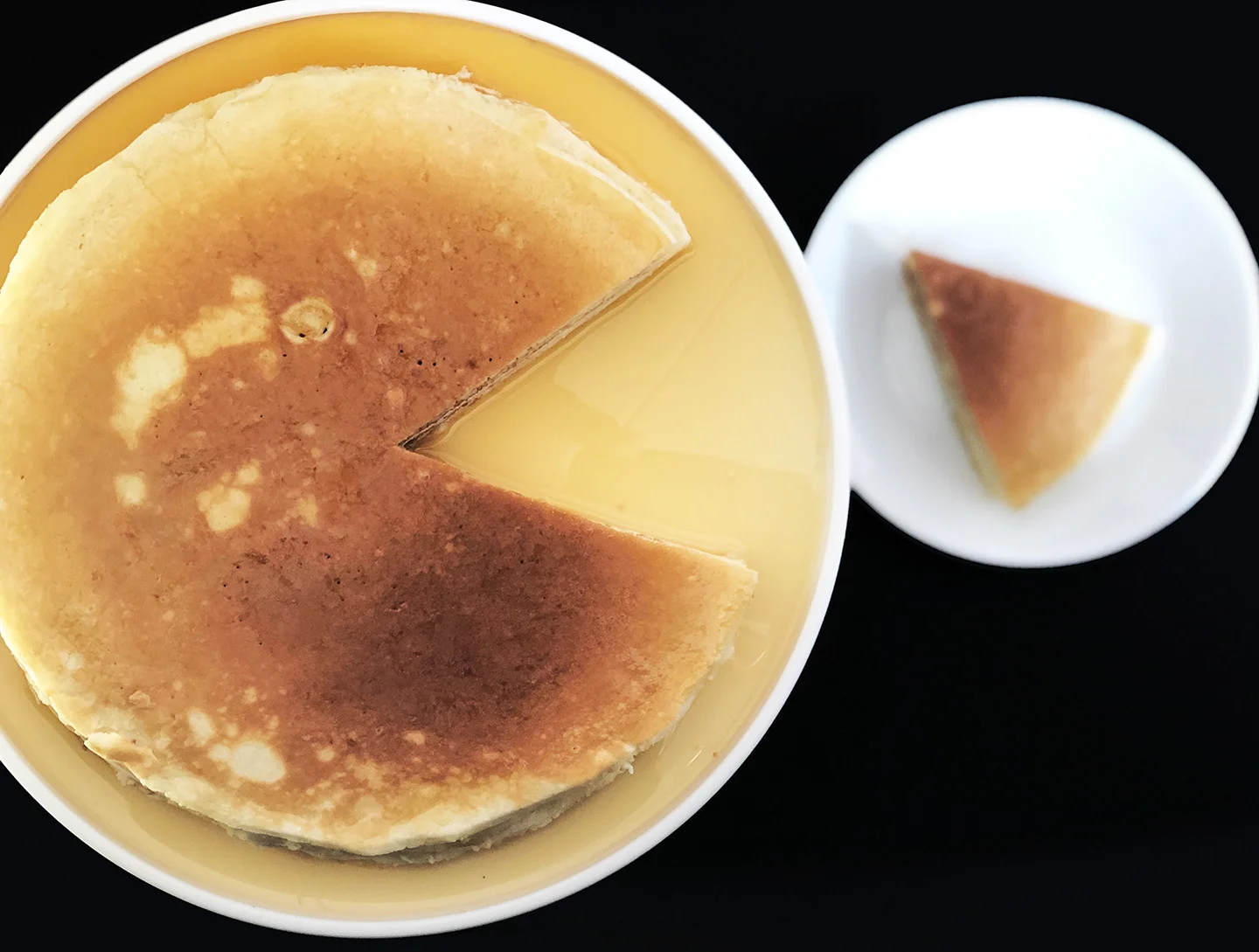 I like a clean edge for a more cake-like look so I use either a 9” cake ring to cut-out each individual pancake or trim away the thin bits with scissors.