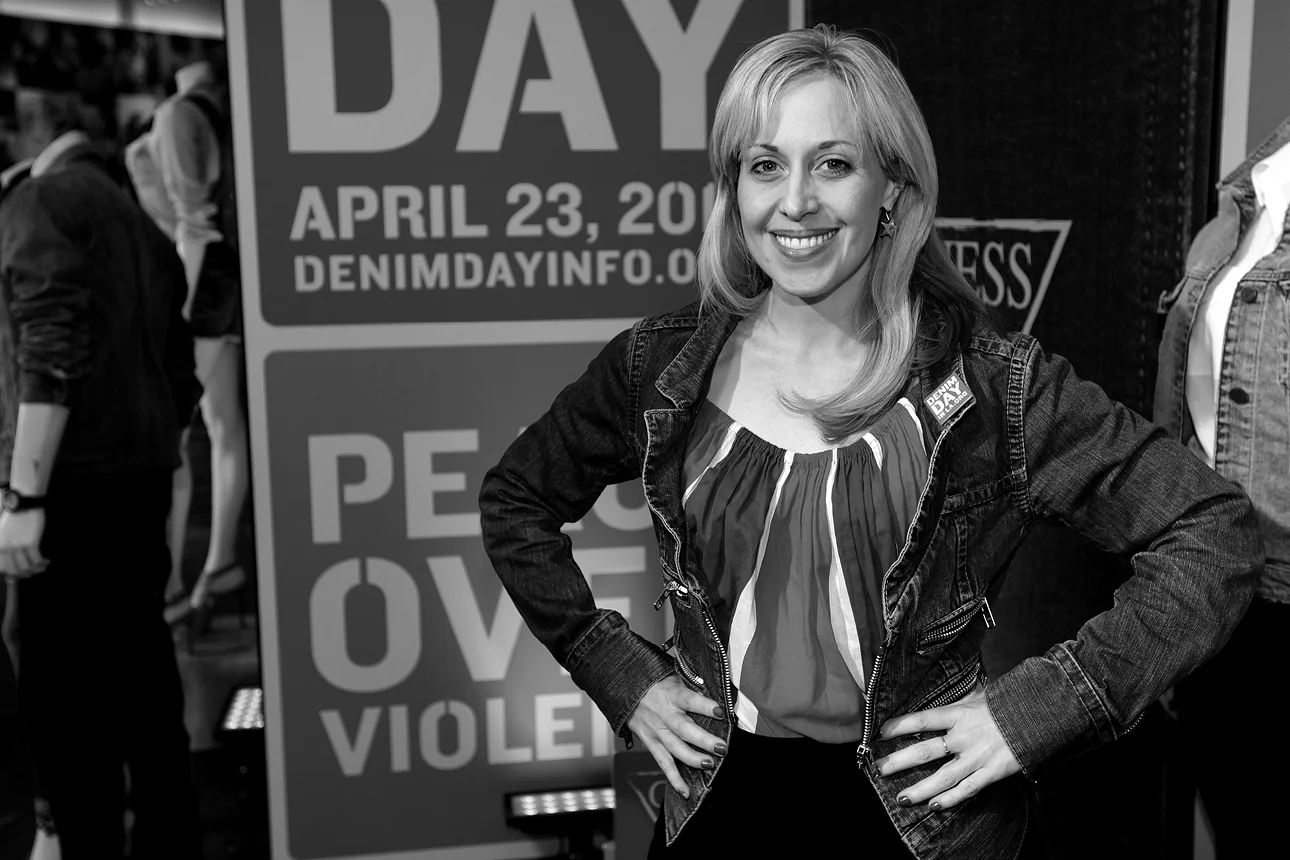 Ali MacLean supporting Peace Over Violence Denim Day 15th anniversary at GUESS? Inc. Headquarters on April 23, 2014