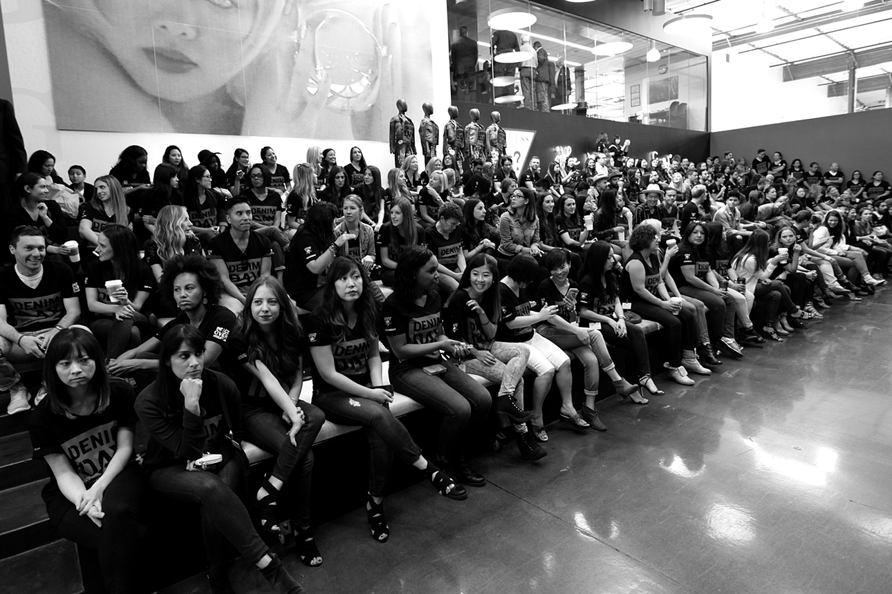  GUESS? staff and community members await for Denim Day Press Event at GUESS? Inc. Headquarters on April 29, 2015 in Los Angeles, California. 