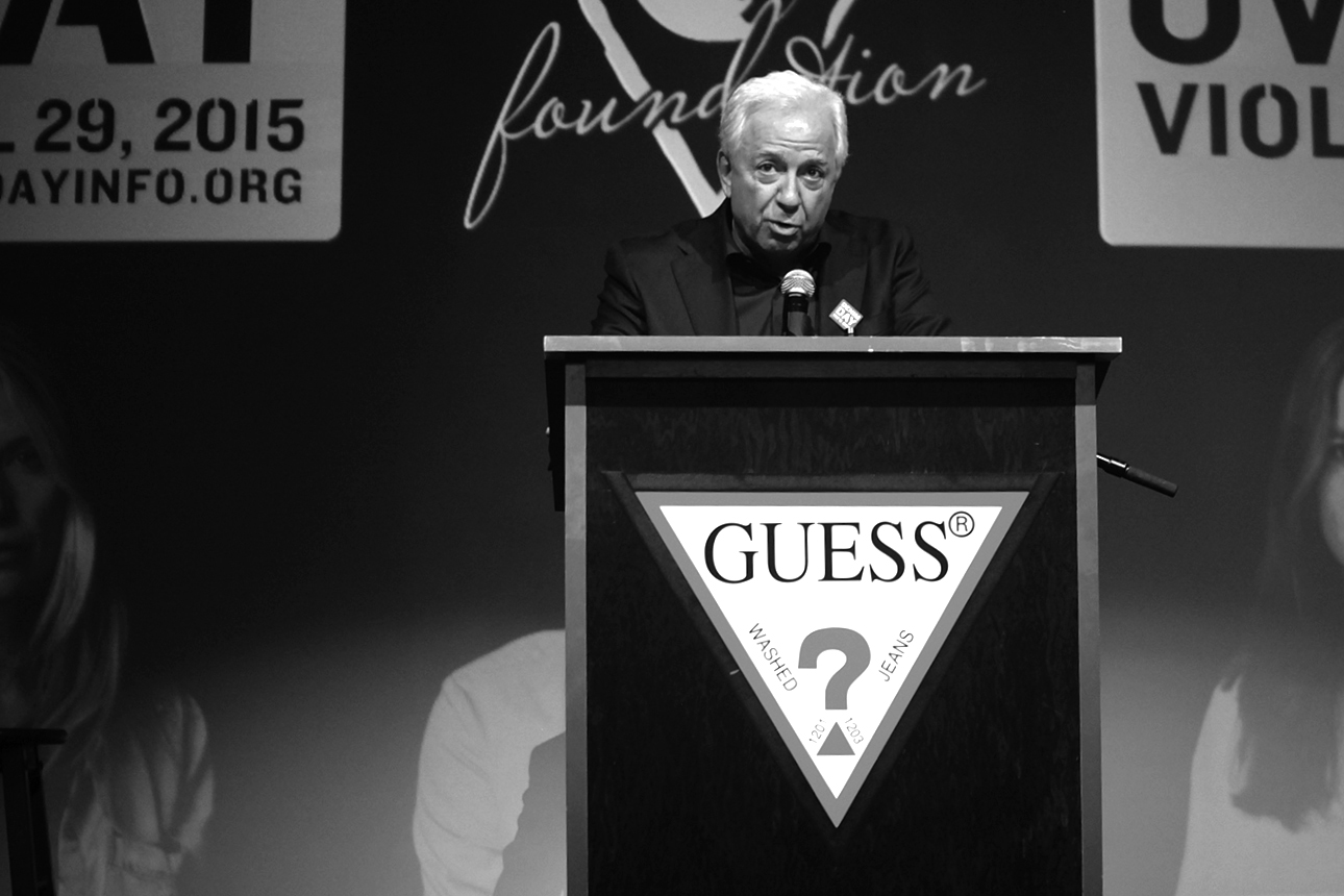  Paul Marciano addresses press and audience at GUESS? Inc. Headquarters on April 29, 2015 in Los Angeles, California. 