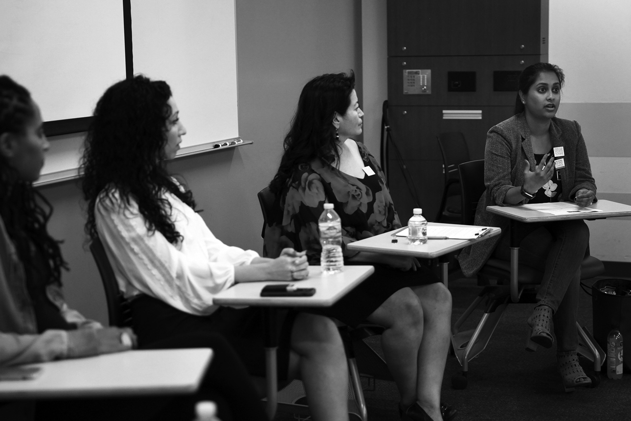  POV Board Member Dr. Nooshin Valizadeh, Dr. Elizabeth Reyes and POV Attorney Payal Sinha, Esq. speak at "Reclaiming Our Time: Talking and Making Space for Women of Color in Healing Sexual Trauma" at USC. 