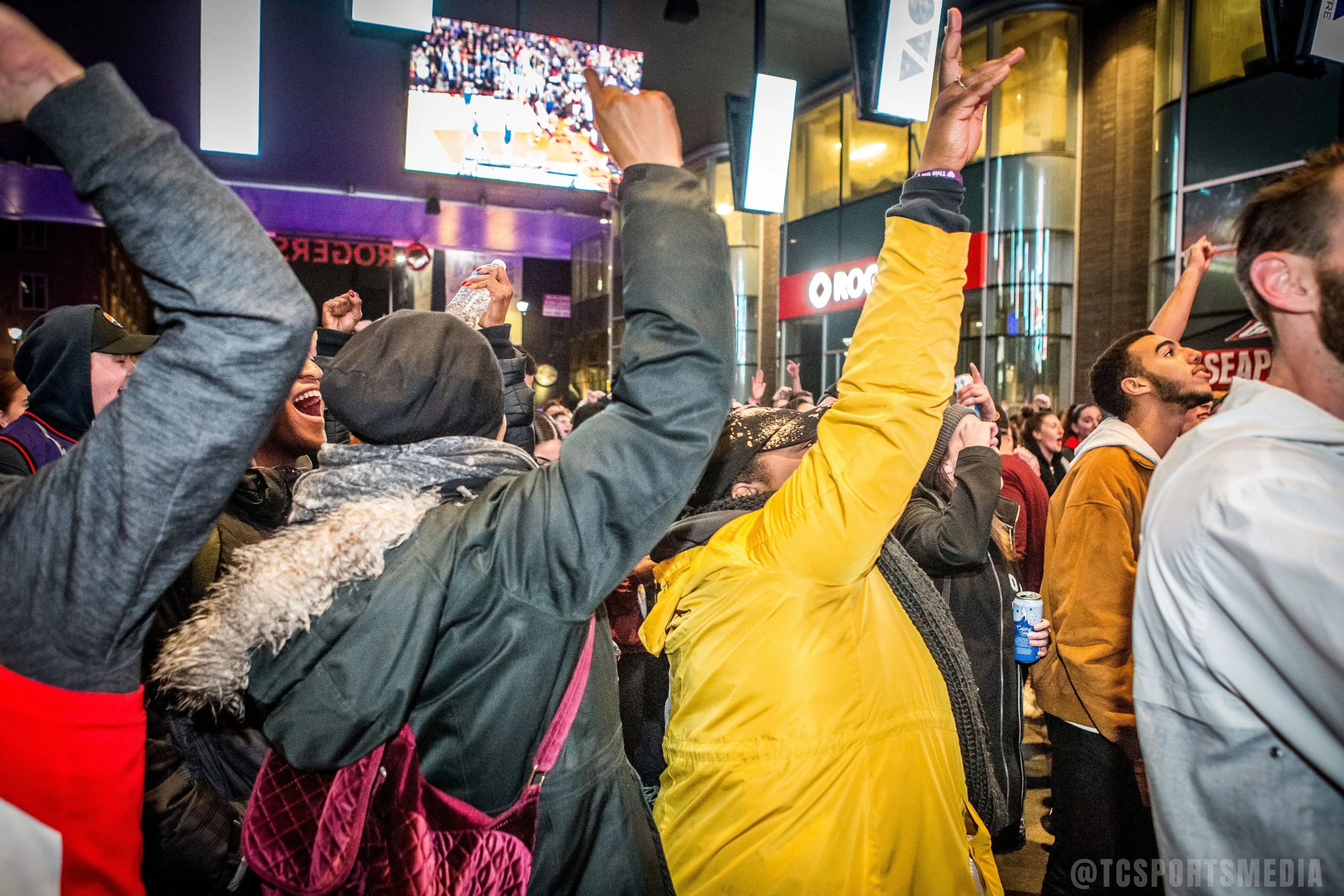 Over a thousand people gathered in the newly-built Rogers Square to watch the Toronto Raptor's take a victory in the first game of the NBA Finals.