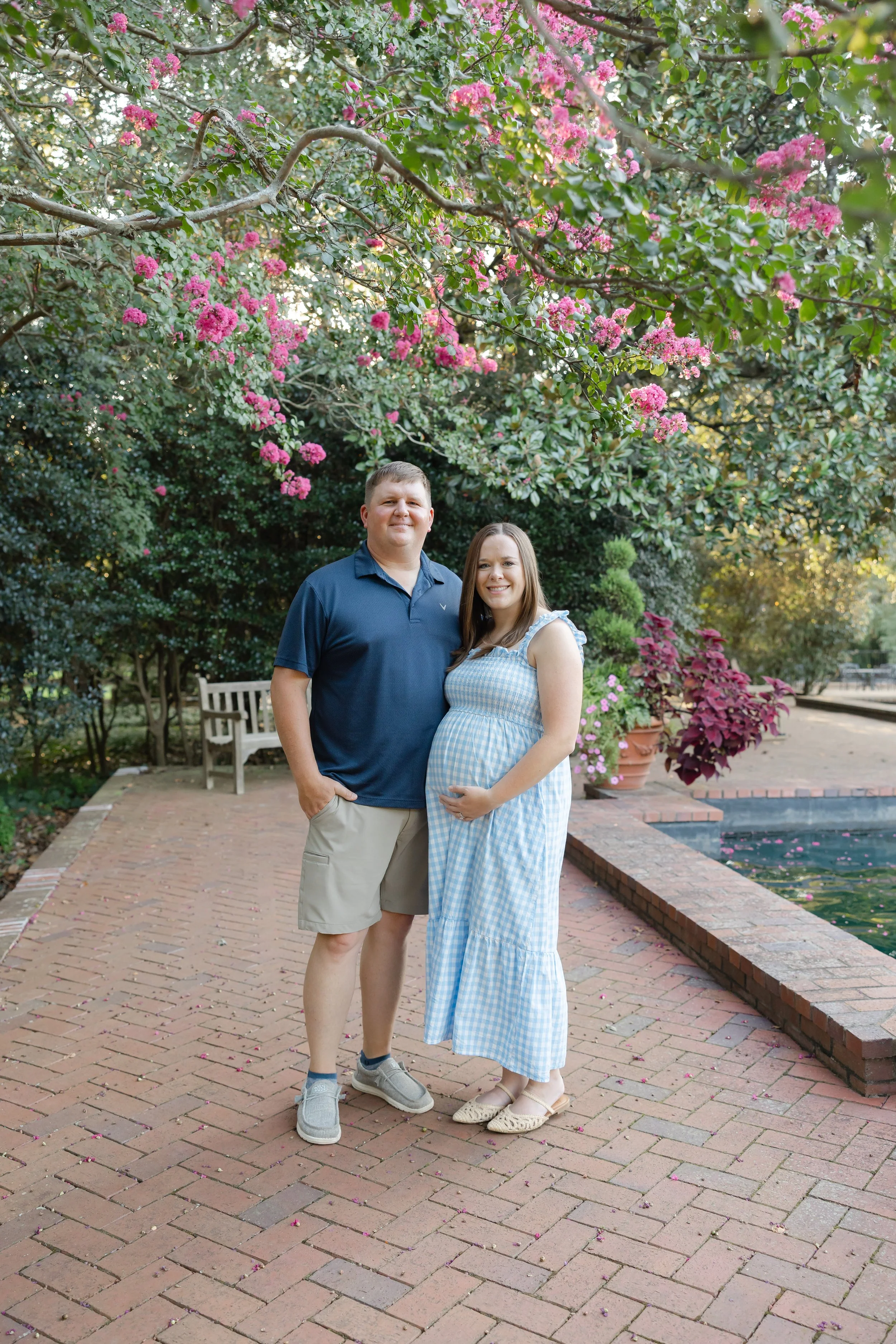 Elegant maternity portrait at Hopeland Gardens in Aiken South Carolina