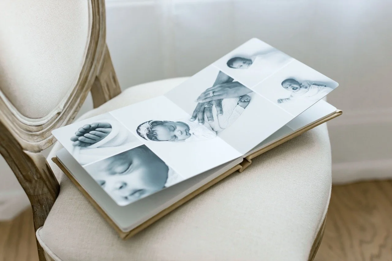 custom album featuring an Augusta newborn baby girl from her newborn session
