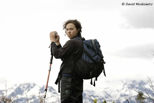 Rosa Levin taking a photograph,North Cascades, Washington