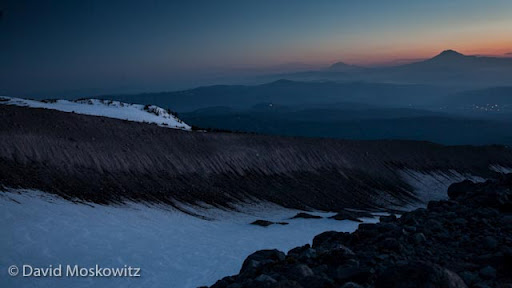 The silhouettes of Mount Adams and Mount Rainer at sunrise as seen from the northeast side of Mount Hood. Northwest Outward Bound runs courses in some of the most stunning and wild places in the Pacific Northwest including mountaineering courses in the Oregon and Washington Cascades. To sign up for courses visit outwardbound.org .