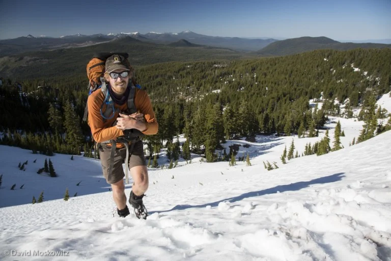 Jay Simpson nears to top of a pass in the Oregon Cascades.