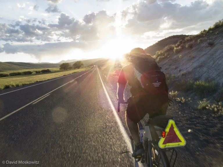 Galeo Saintz pedels towards the sunset on a quite road in northeastern Oregon.