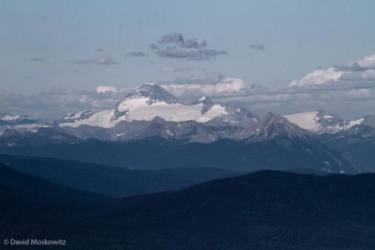Mount Sir Alexander, 10,745 ft (3275m) towers above the peaks around it in the Canadian Rockies, across the Rocky Mountain trench from the Cariboo Mountains.