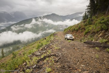 The end of 88 km of logging roads in the Columbia Mountains. A recent rainforest clearcut.