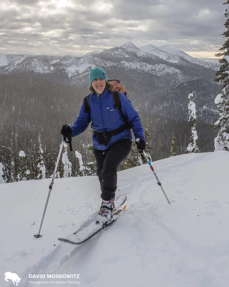 Outward Bound Instructor Judith Roberston of Nelson British Columbia on a backcountry ski tour in the southern Selkirk mountains.