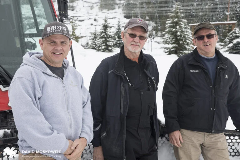Revelstoke Snowmobile Club president Daniel Kellie along with two club members, lean on the club’s new groomer close to the very popular Boulder Mountain trailhead, also the location of a dwindling number of mountain caribou.