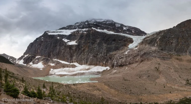 Mount Edith Cavell, a famous peak and glacier in Jasper National Park and area still occupied by caribou. Like mountain environments around the globe, the glaciers in the Canadian Rockies and Columbia mountains are retreating quickly. Most of the glaciers I observed while in the field had no accumulation zone anymore, leaving them as large blocks of ice melting in the warming climate.