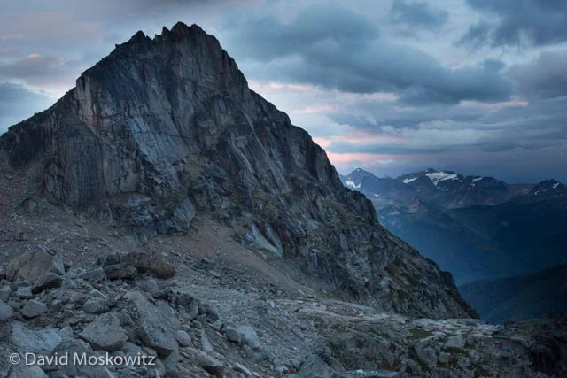 Applebee camp sits on the granite prow below Eastpost Spire.