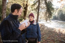 Jonathan Goff takes answers from Evaluation participant Heather Harding. Heather earned a Level 2 Track and Sign Certificate.