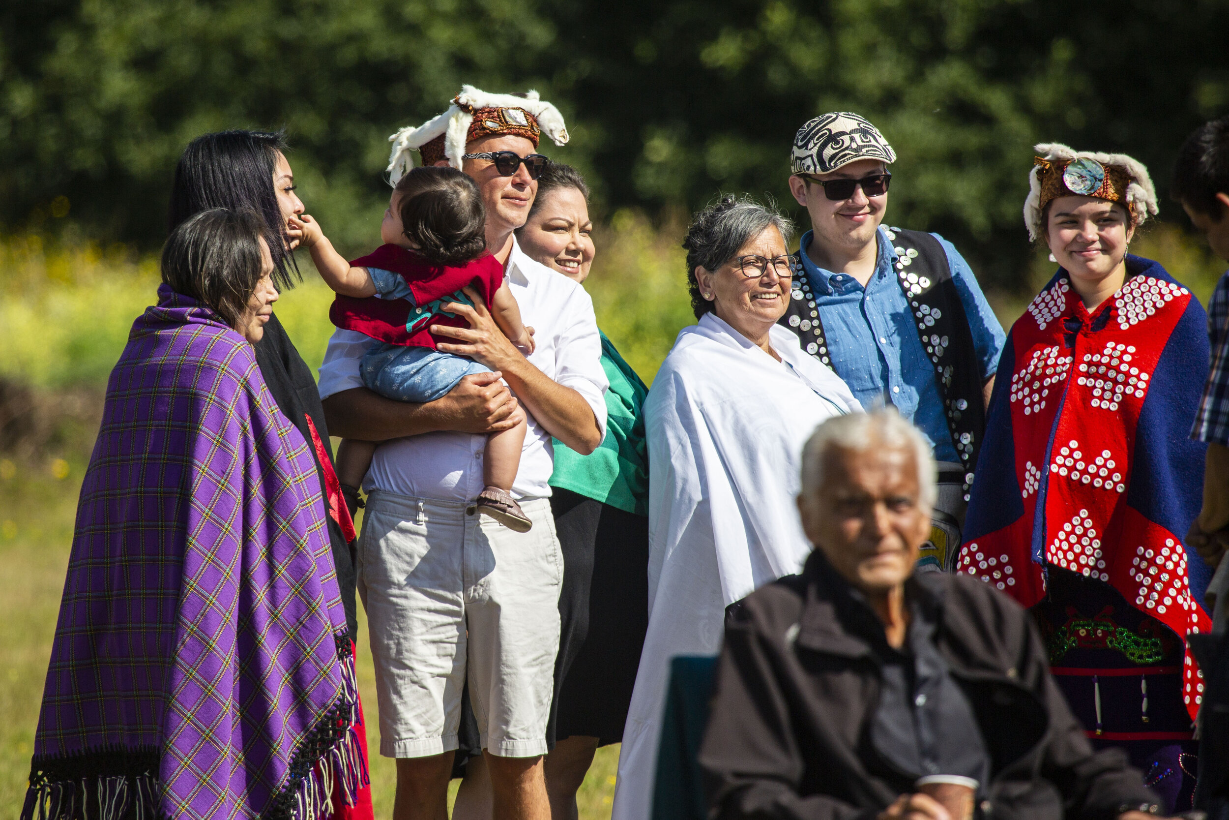  Chief Earnest Alfred, K̓wak̓waba̱'las, elected council member of the 'Na̱mg̱is First Nation traditional leader of the Ławit̓sis First Nation, with his family at the naming ceremony for his grand daughter in Alert Bay. Alfred was instrumental in the 