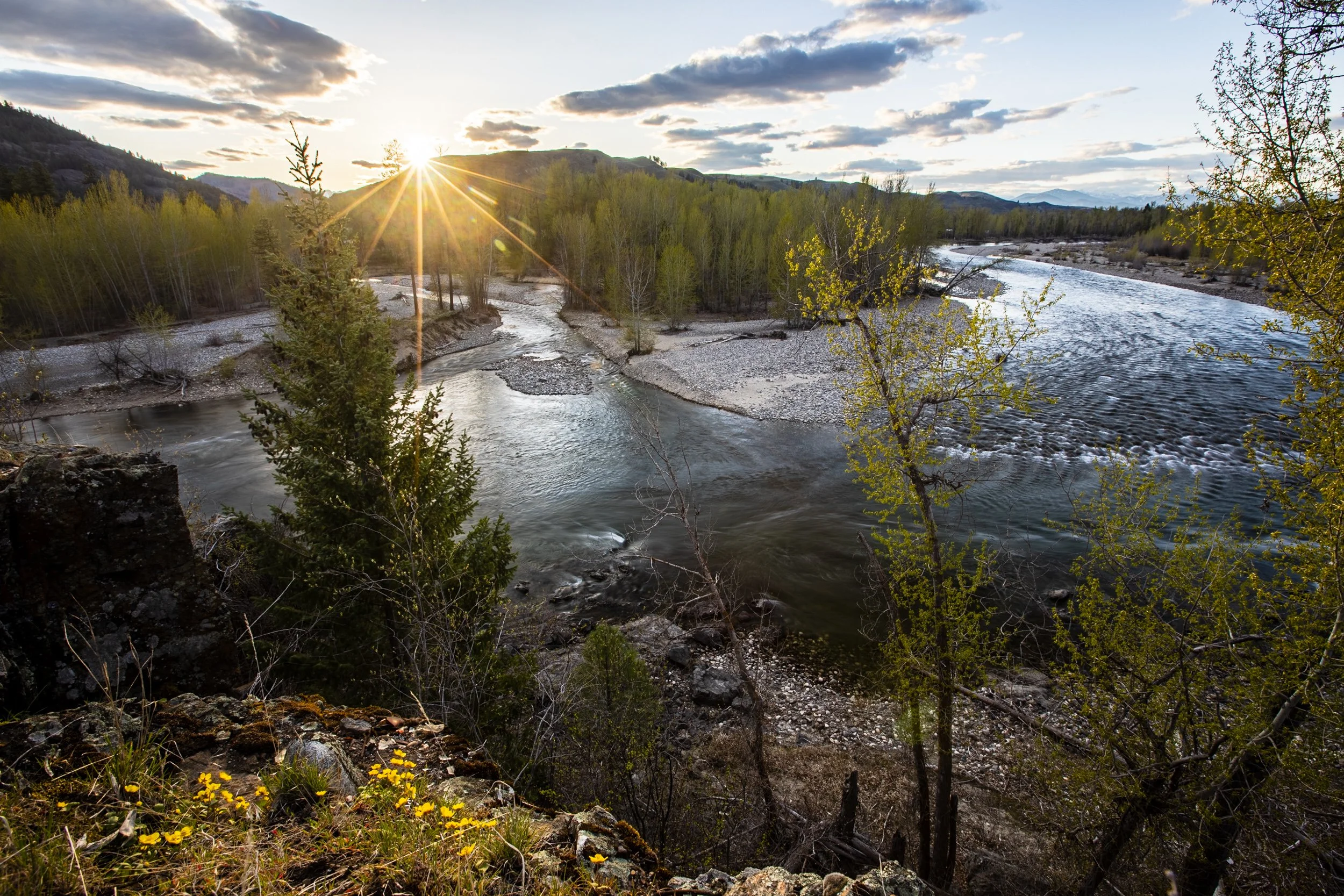 Confluence of the Methow and Twisp Rivers at sunset, Washington.