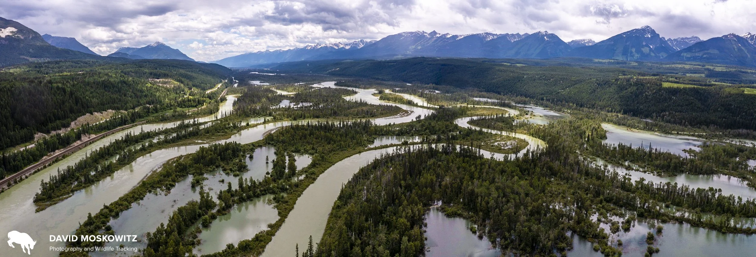 Headwaters of the Columbia River flowing through the Rocky Mountain Trench, British Columbia.