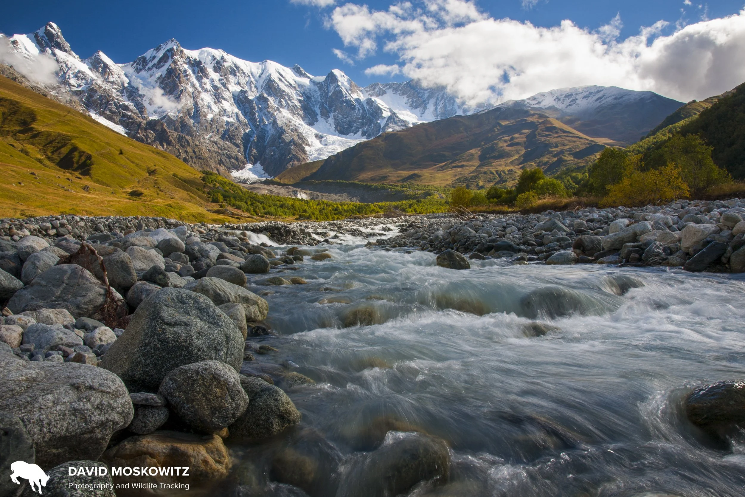 Caucasus mountains along the Russian-Georgian border