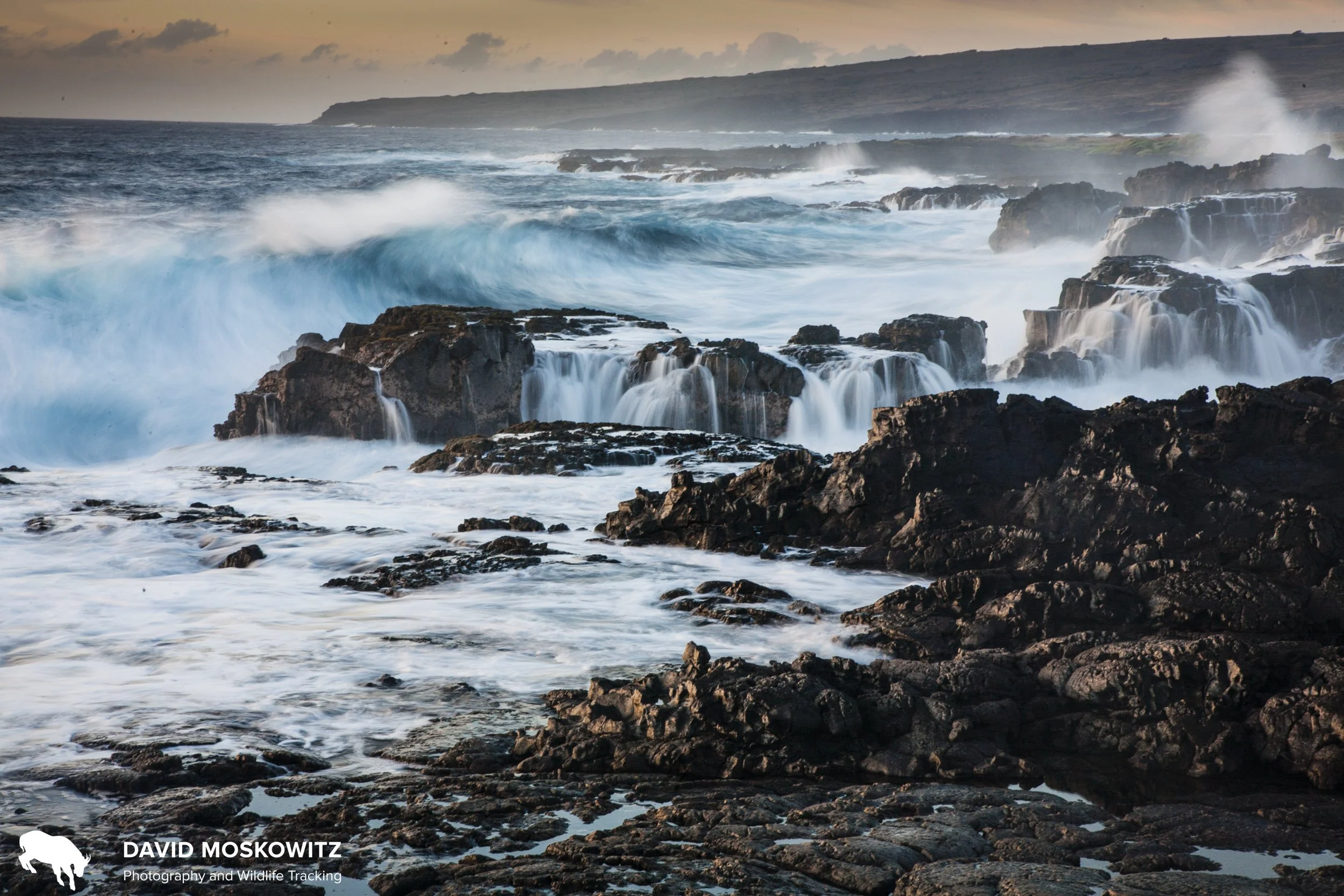 Waves crash on the rugged coastline of Ka'u, on the southern end of the Big Island of Hawaii.