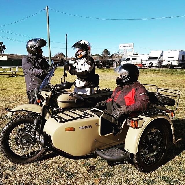 Heading off on a Ural Adventure! 
Greg from @rocky.creek.designs 
Tom from @adv_rider_mag 
And Mat from #uralaustralia 
#uraladventure 
#uralmotorcycles 
#uralsidecar #sidecar 
#uralmotorcycle 
#adventurebike 
#adventurerider
