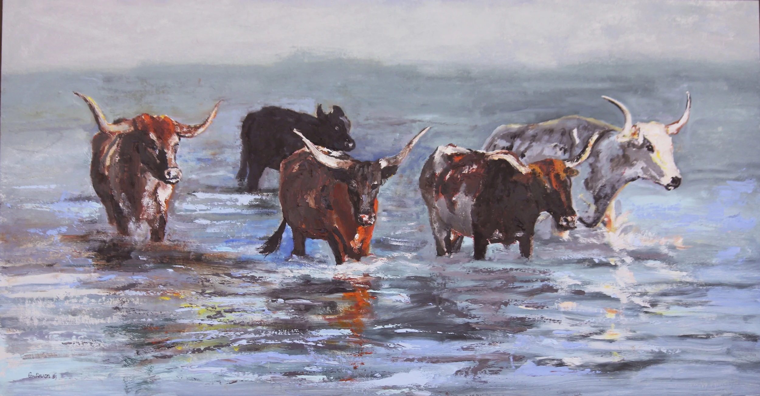 Coolin' Off   22x42 oil  On Linen   Framed  $4600