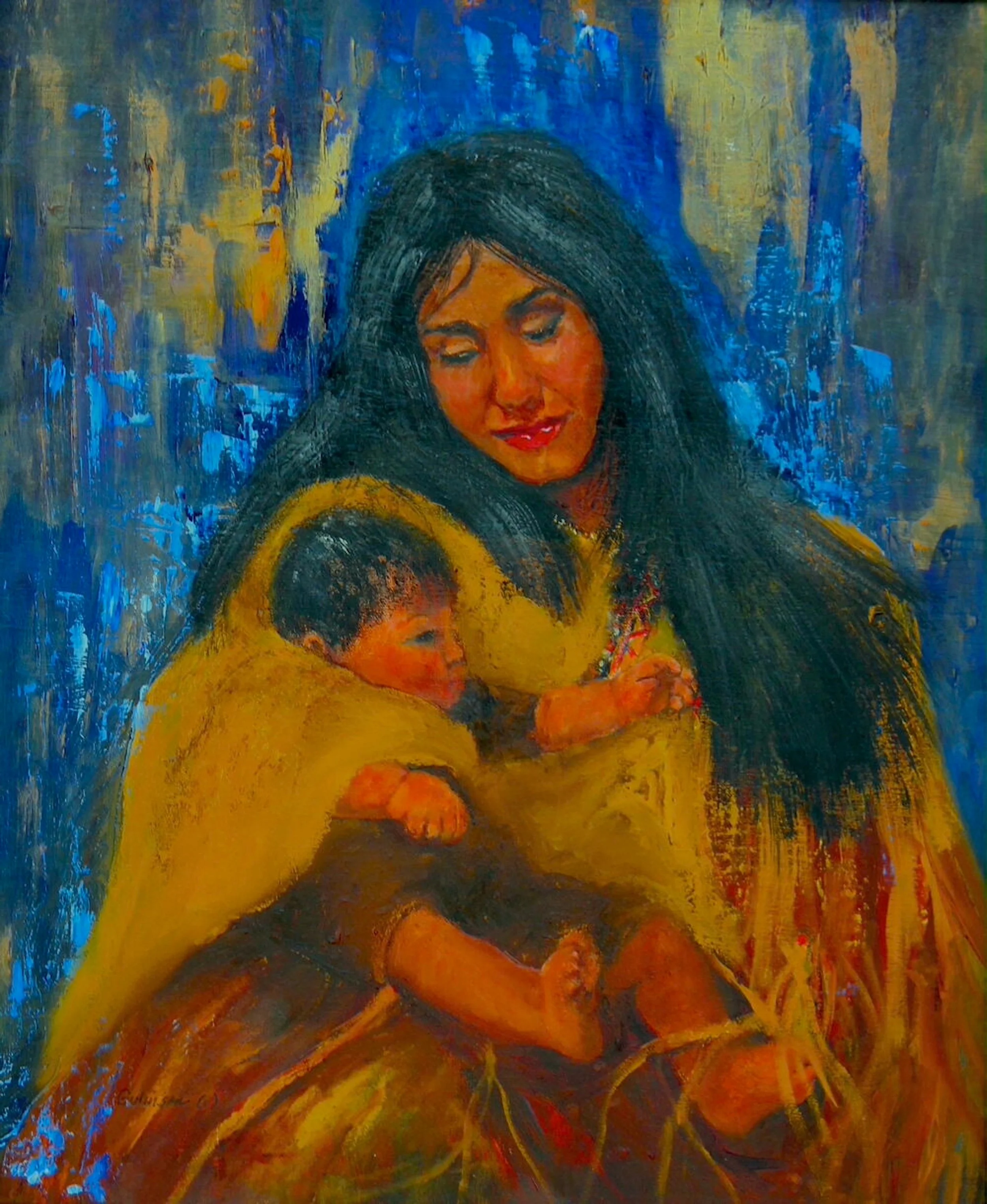 A Mother's Love  28x22   Oil  On Linen  Framed  $3000