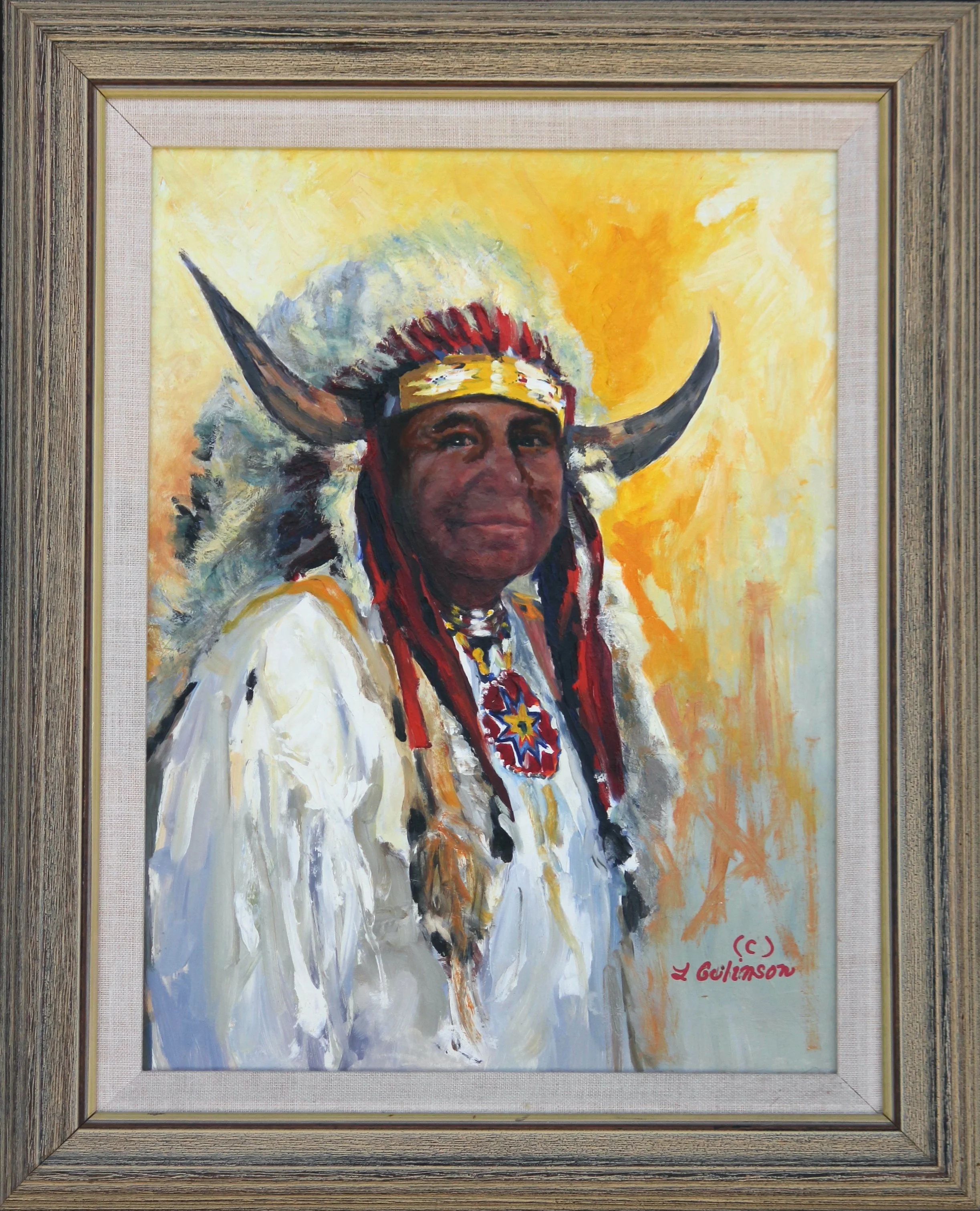 Chief David Bald Eagle  oil   16x11,5 On Lined Framed