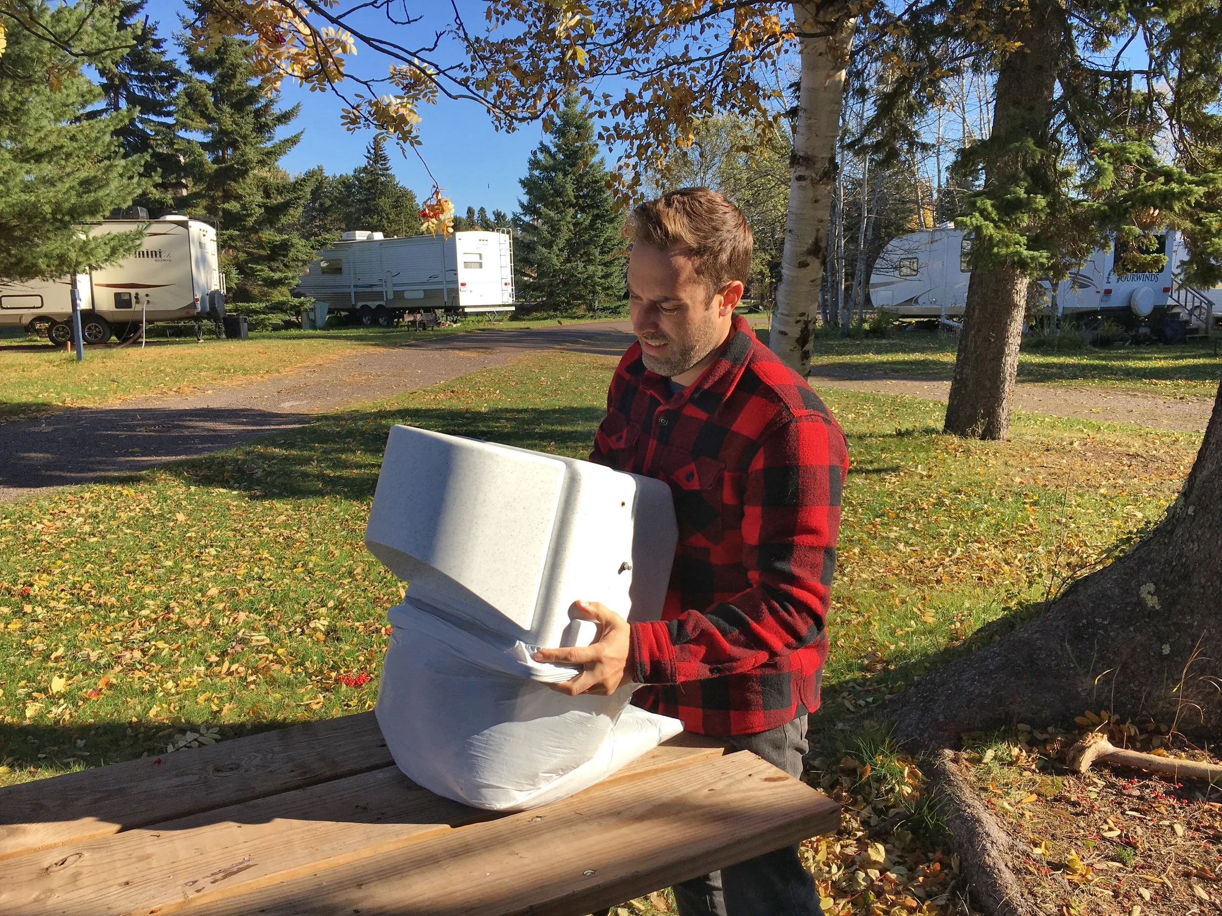 No picnic tables were harmed or contaminated during the filming.