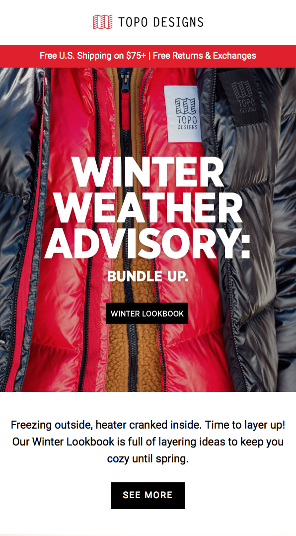 Consumer newsletter #1: kicking off the campaign focused on winter looks from the base layer up.