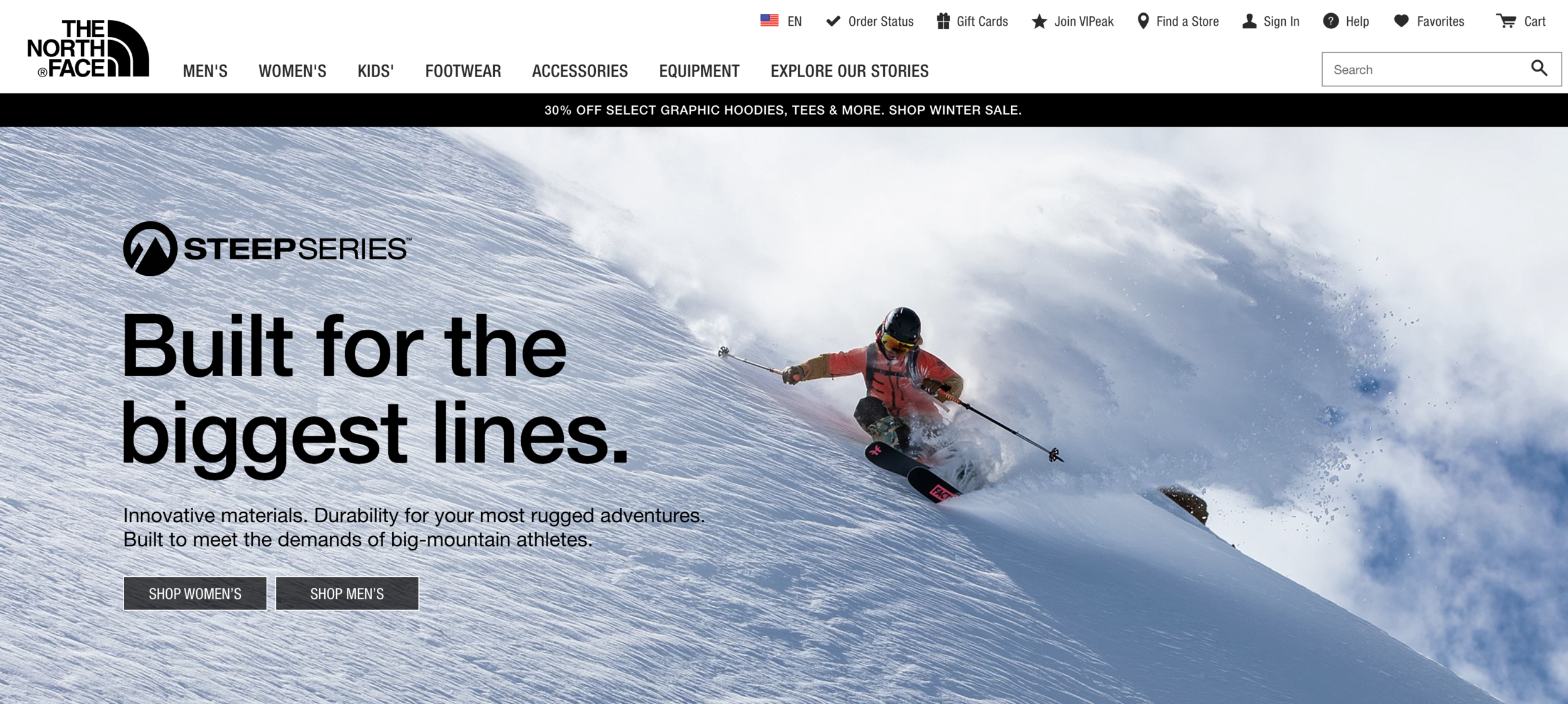 Gettin’ shreddy on the homepage (headline provided by TNF Snow style guide, written by Jimmy Carson).