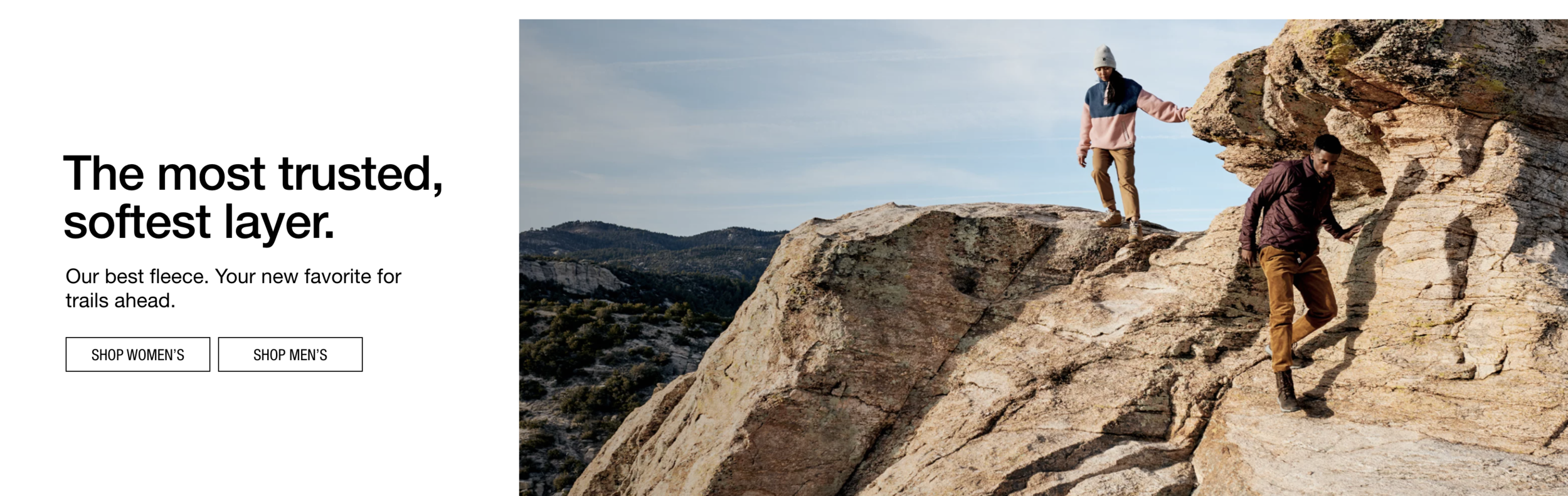 A homepage spot promoting fleece (email CTA was “Give Fleece a Chance,” which was a personal victory).