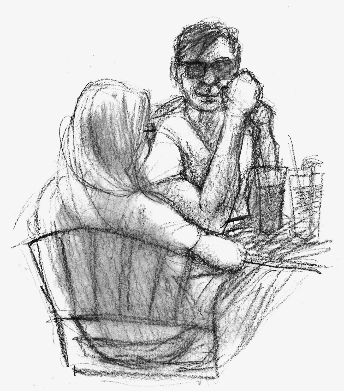 A couple at breakfast at Christo’s, the diner near home. I think it was a breakfast date…the body language was interesting.