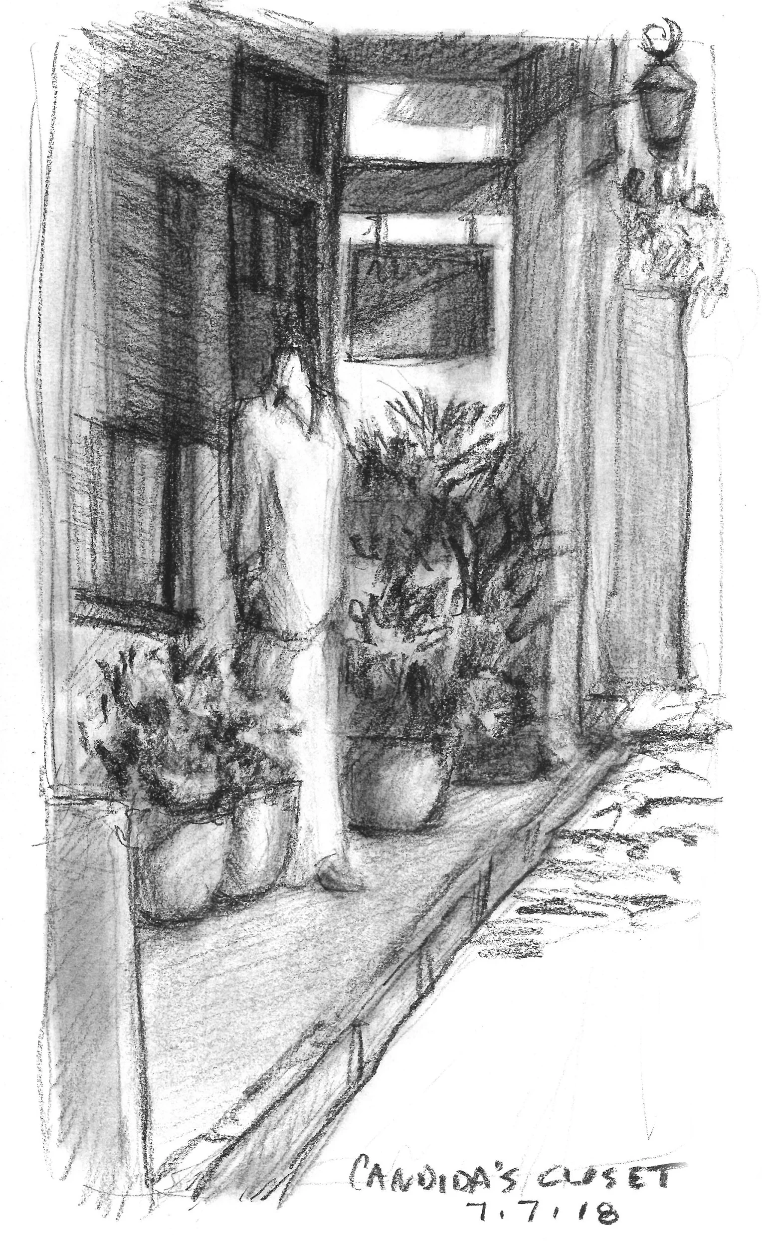 Sketch of other businesses sharing the buildling which houses Aviles Street Gallery in St. Augustine. Done while sitting in the street (it was closed down)