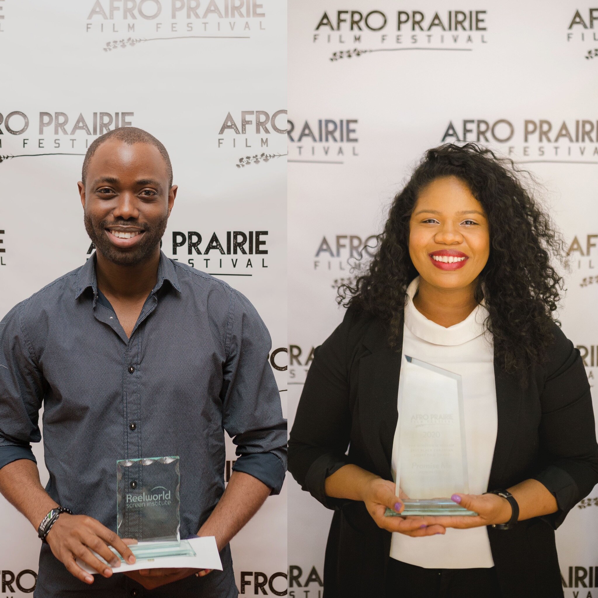 Photos/Travis Ross | (L-R) Filmmaker Bisong Taiwo received an award from Reelworld Screen Institute for his Time Sleeper film. Producer of Promise Me film Fonna Seidu accepted the Best Black Canadian Short Film Award for Alison Duke.