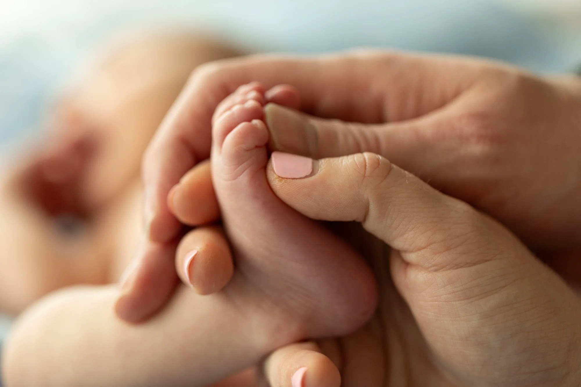 soft feet of baby in his parents arms