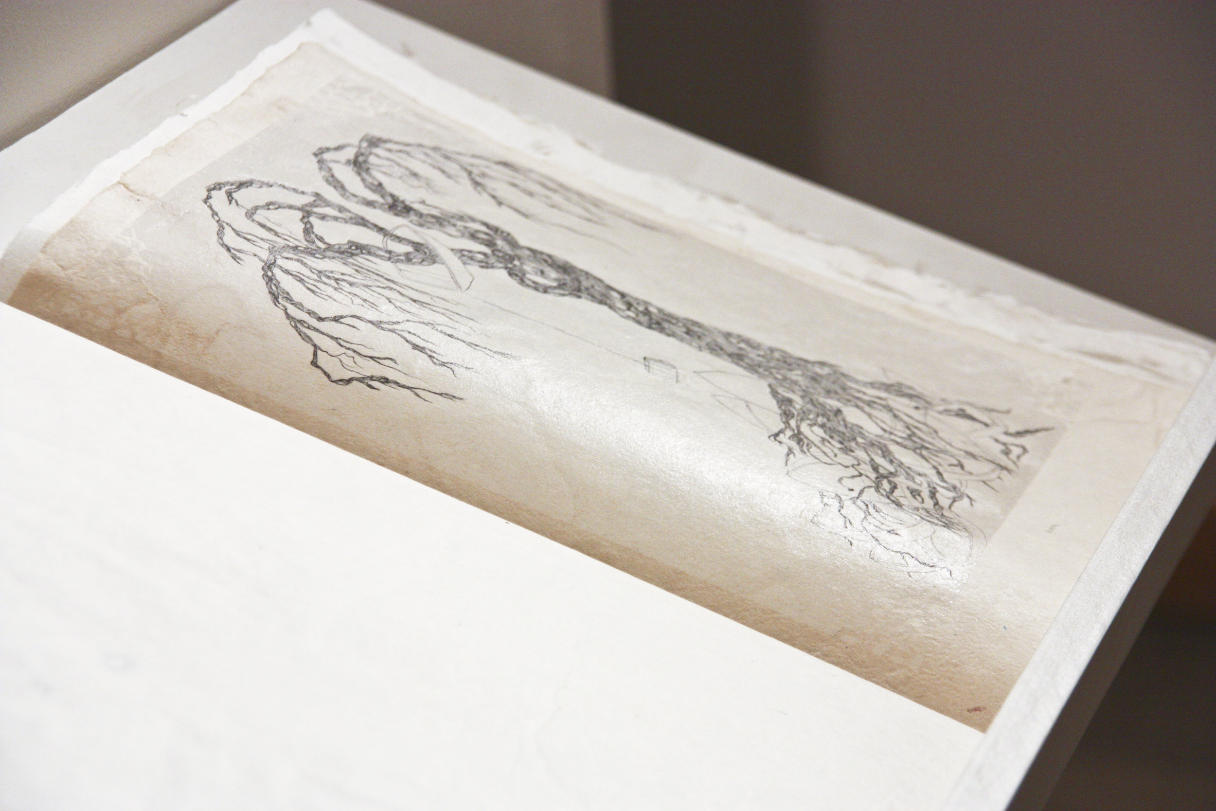    farthest  , 2013 original artist’s book detail  handmade paper (abaca, kozo), sumi, ink  Irving Arts Center 
