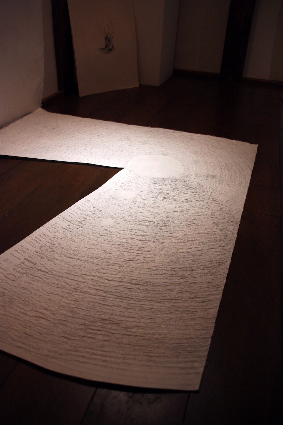    cavern of stars  , 2019 floor section detail  handmade paper (kozo)  Gallery Yugen, Kyoto, Japan (renovated storehouse) 