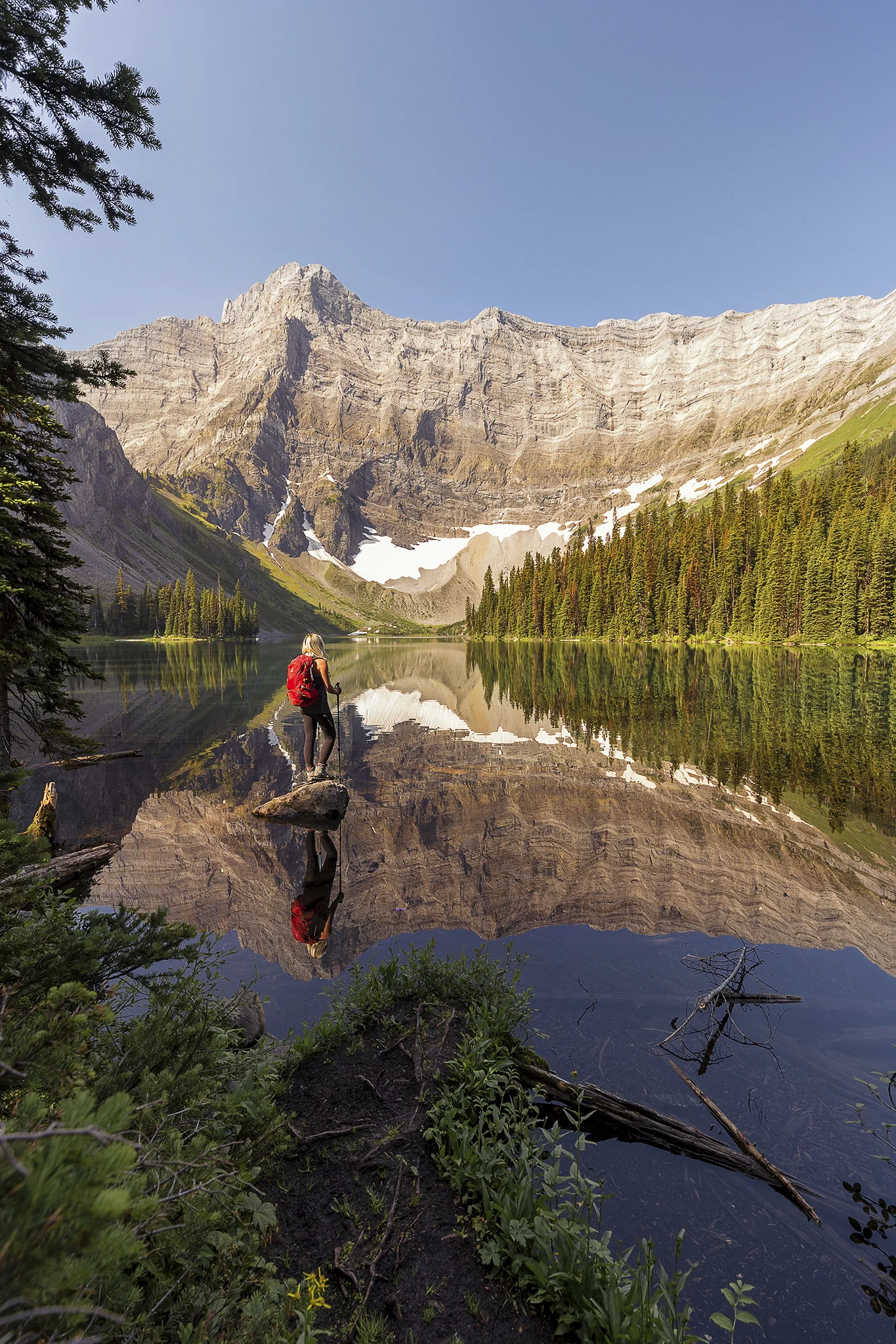 AJ enjoys the views and perfect reflection at Rawson Lake.