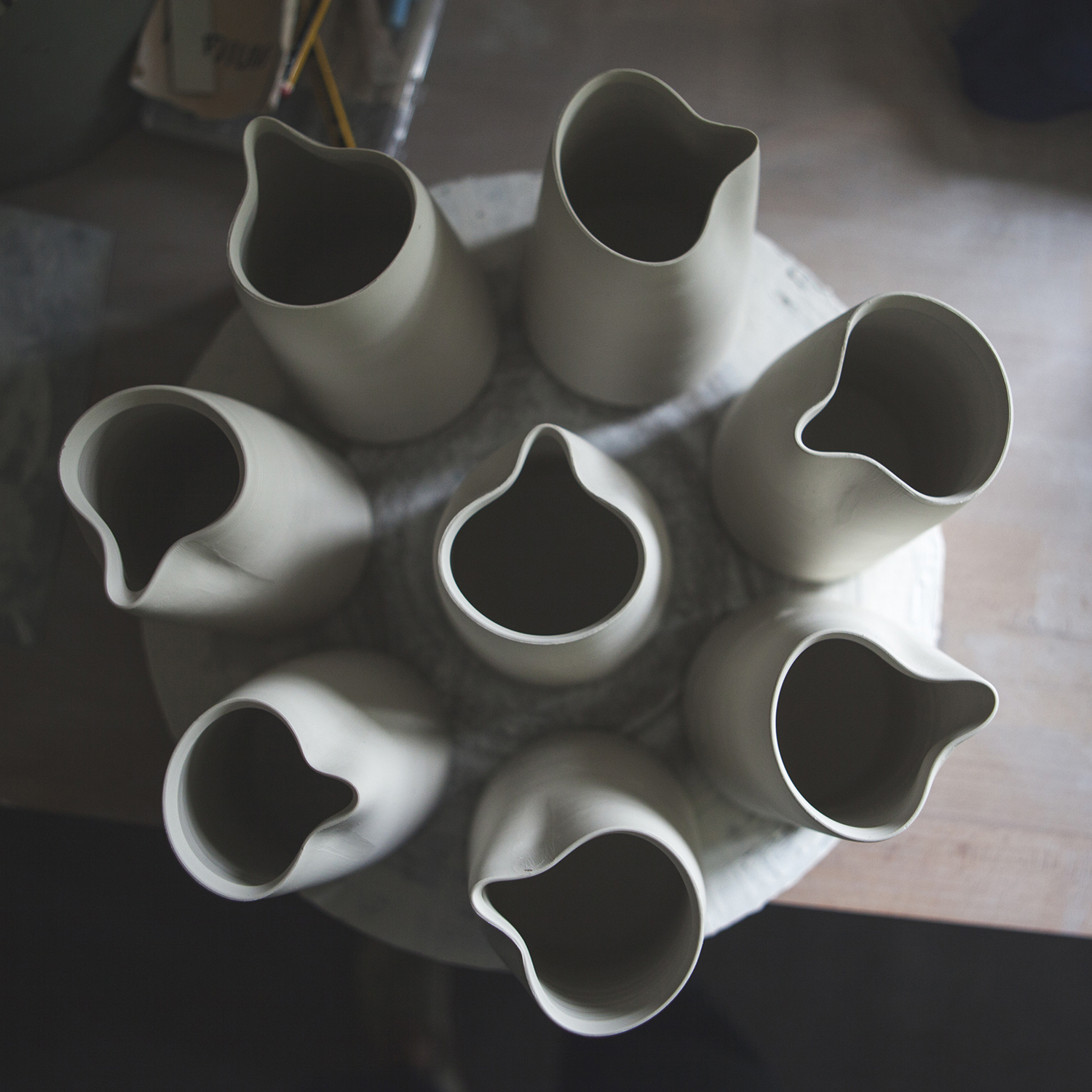 Freshly thrown jugs