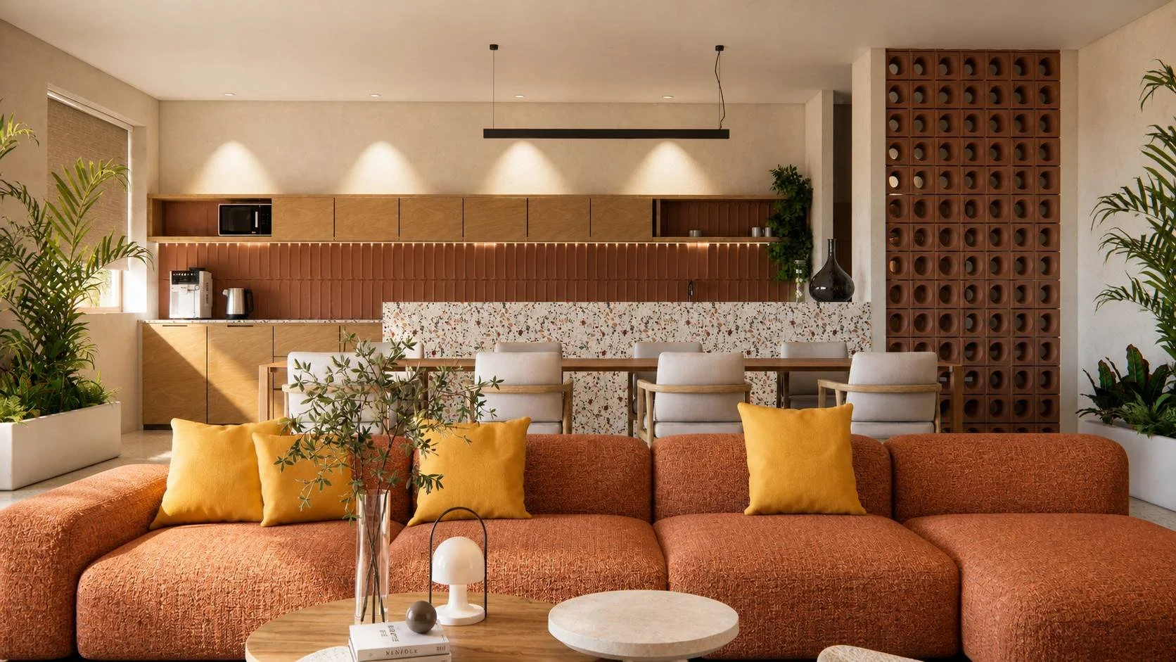 staff lounge area for Carnegie Mellon University Qatar by Biofilico