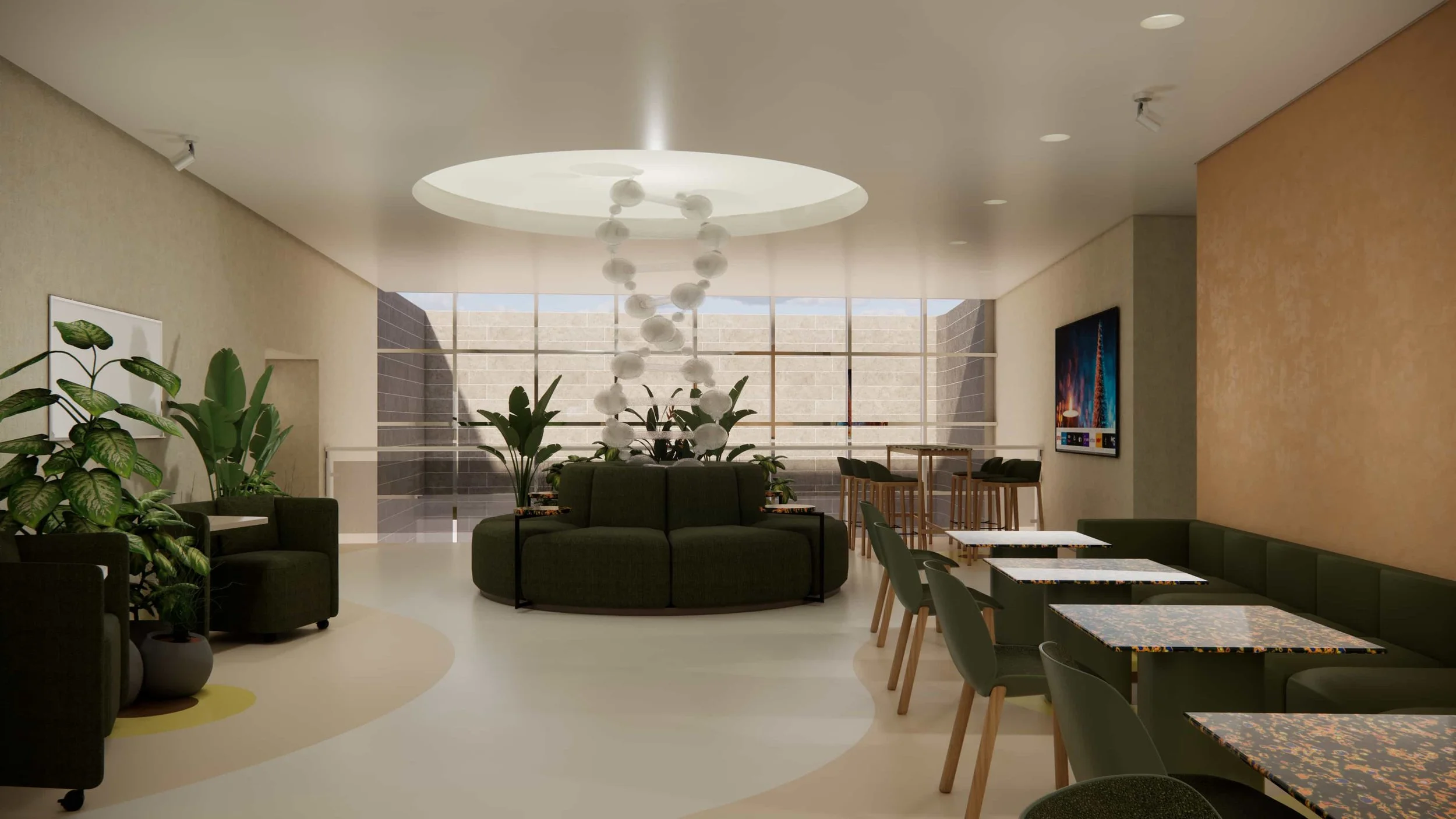 Biology Lab communal area design concept by Biofilico for Carnegie Mellon University Qatar (CMUQ)