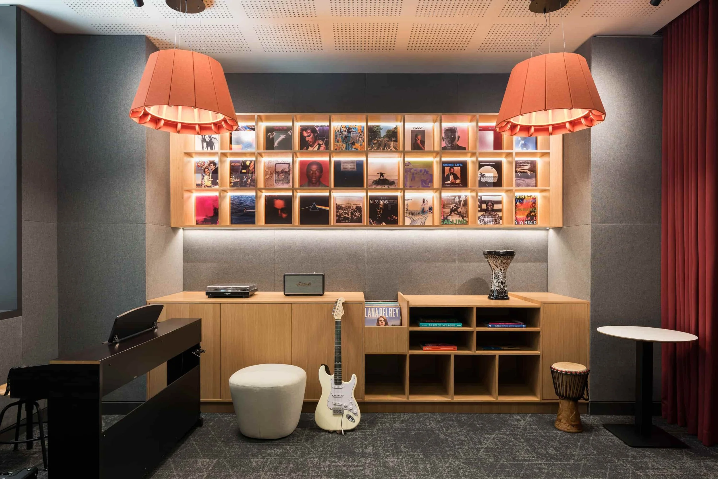 music room, student lounge, Carnegie Mellon University Qatar, by Biofilico