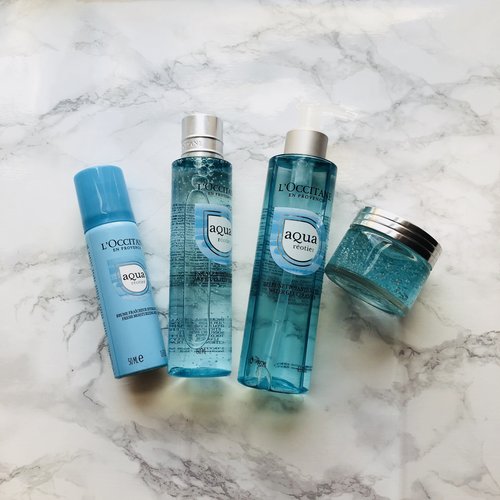 L'Occitane New Aqua Reotier Range, fresh and natural cleanser and moisturiser I've been using for a while and I am very happy with the results.