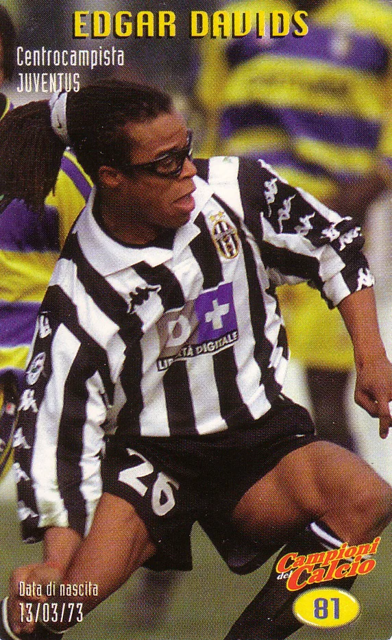  Le cards di Davids (Juventus), Mangone (Roma) e Cordoba (Inter) presentano azioni di gioco contro il Parma. 