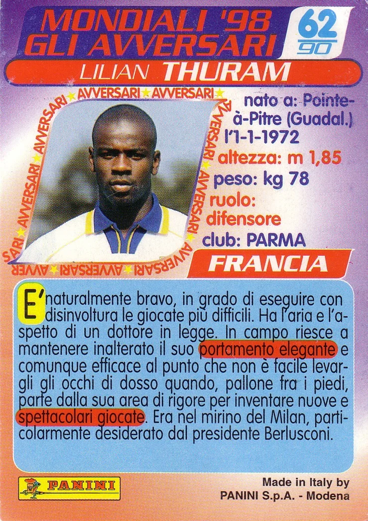  Panini verso France 98 
