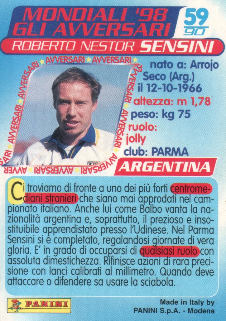 Panini verso France 98